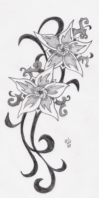 black and grey flower tattoo pictures. flower star tattoo. flower