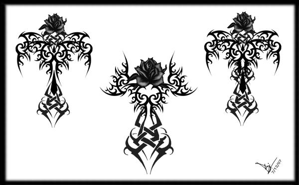 Gothic Tribal Rose Cross Tats by Quicksilverfury on deviantART