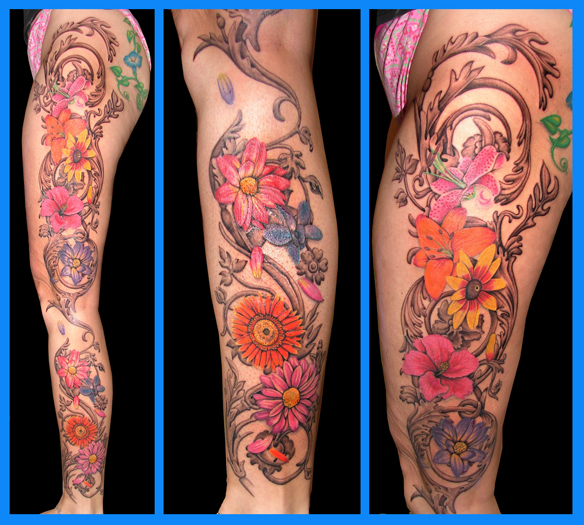 flower leg tattoo - flower tattoo