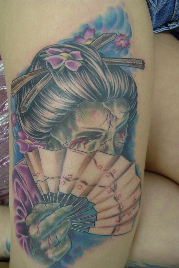 Japanese Thigh Geisha Tattoos Picture 4