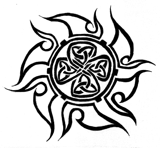 Celtic sun, dragons and moon by Takuma Shinozaki - Bonten Tattoo Studio