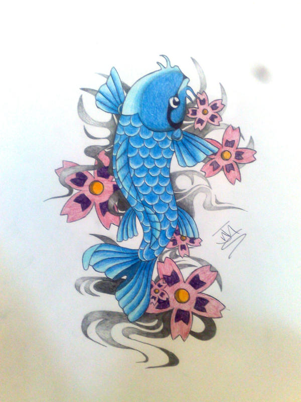A color koi carp tattoo by thai tattoo studio. Carp tattoo.