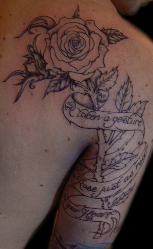 script tattoo. Rose with script tattoo by