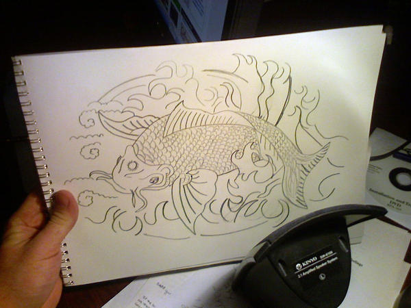 Traditional koi fish sketch by