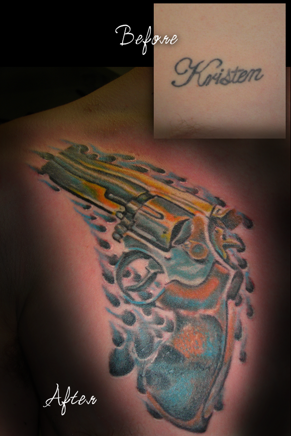 gun tattoos Gun coverup