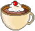 Pixel art of a coffee drink with whipped cream and a cherry