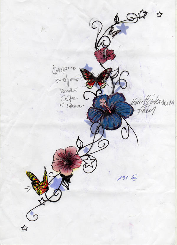 flower tattoo sketch. flower butterfly sketch