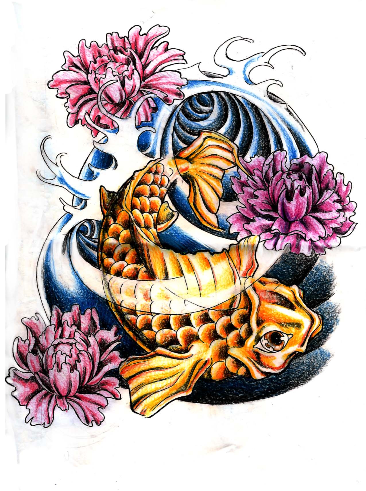 koi fish tattoo flowers drawings peony designs tattoos feminine color japanese deviantart meaning drawing animal tattoomagz time choose board