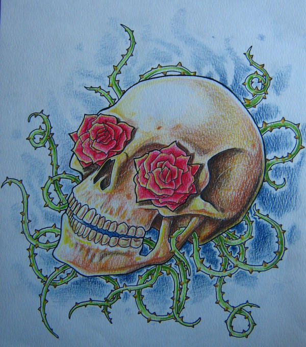 Skull and roses by