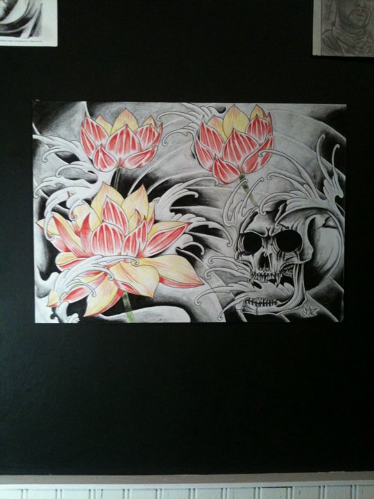 Skull and Lotus Flower 2 | Flower Tattoo