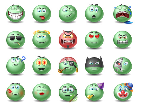 Green Emotiocns Icons set