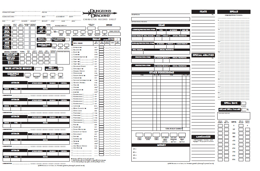 Download dungeons and dragons character sheet