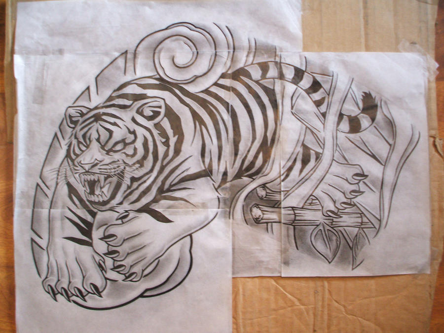 tiger stencil - chest tattoo