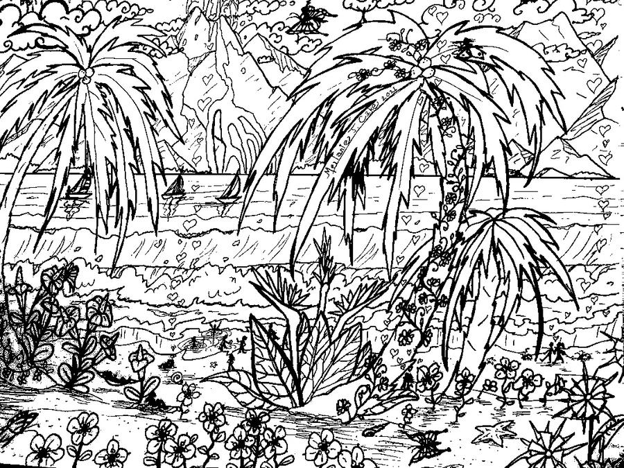 Tropical Beach Coloring Page by Melanie76 on DeviantArt