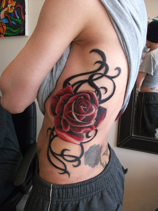 rose vine tattoo. vines tattoo. rose and vines