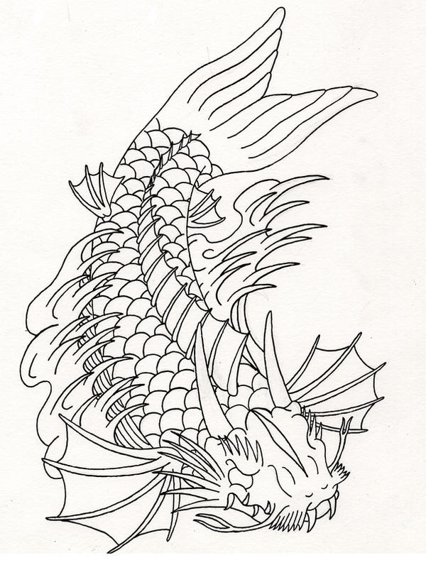 Koi Dragon Tattoo Outline