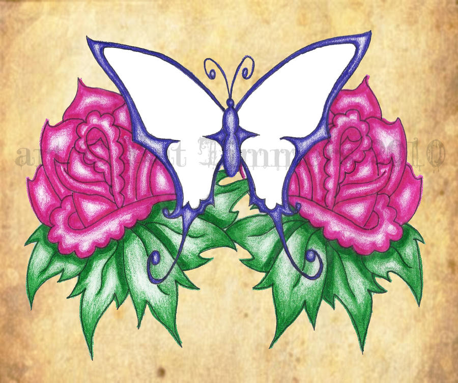 Butterfly and roses | Flower Tattoo