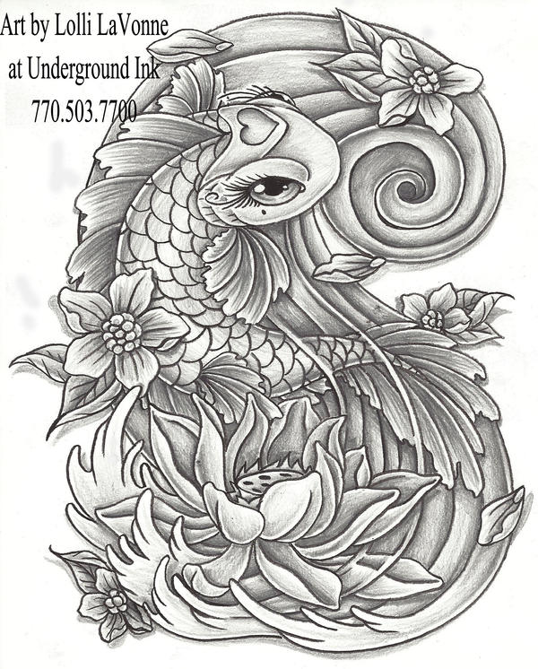 Girly koi cb and lotus grey | Flower Tattoo