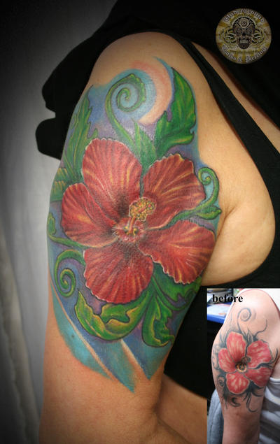 Cover up Hibiscus Tattoo by