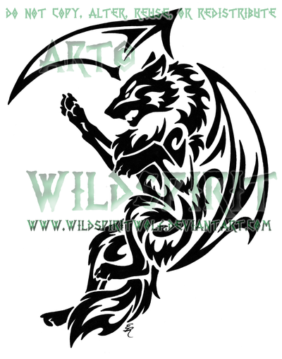 Tribal Dragon Wolf Tattoo by