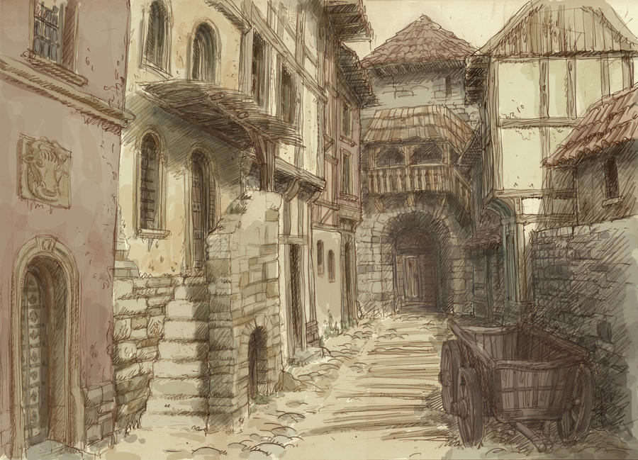 Best Sketch Medieval Town Drawing with Pencil