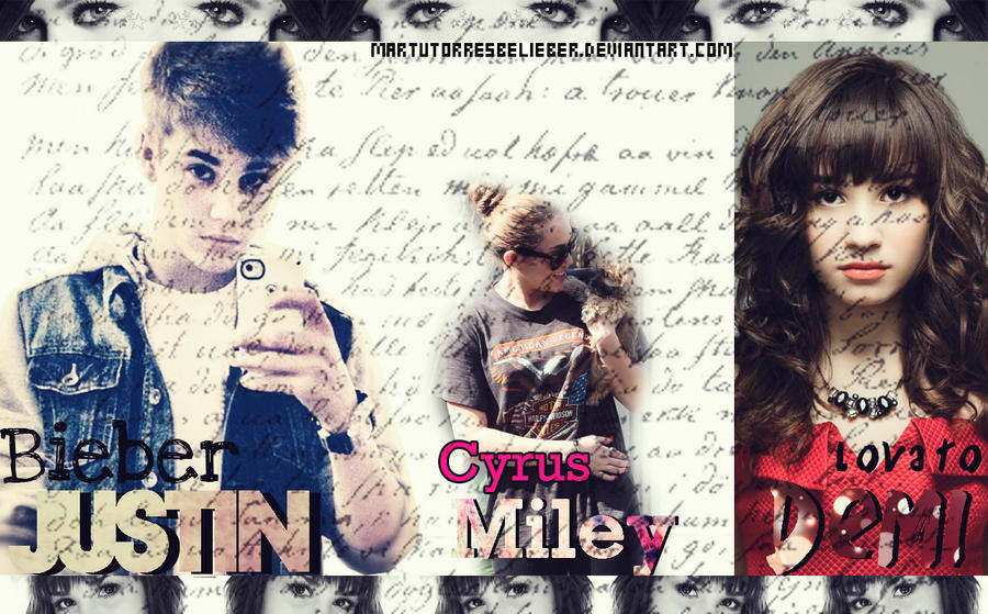 Wallpaper Justin Bieber Demi Lovato y Miley Cyrus by MartuTorresBelieber